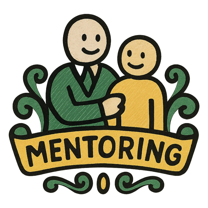 mentoring icon, classic look, green gold and white color scheme, elegant lines, decorative details sticker
