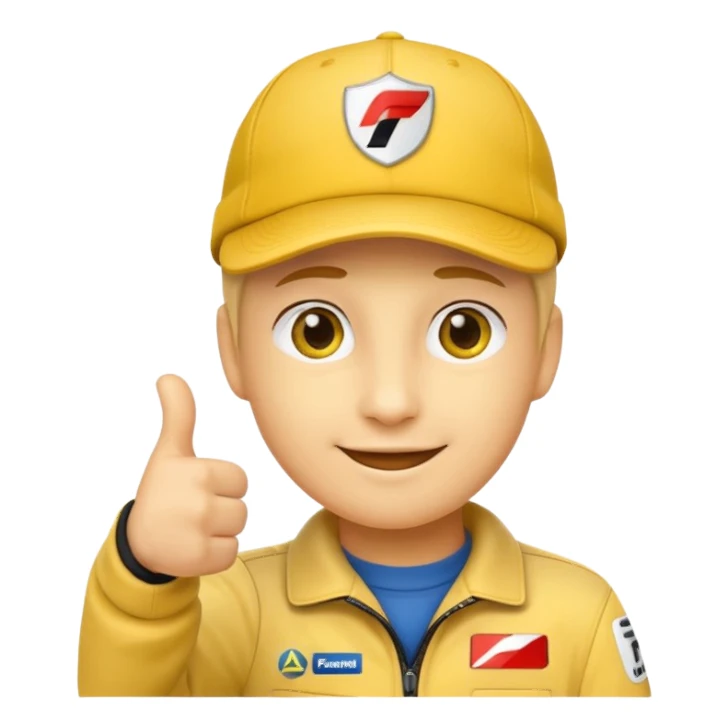 thumbs up emoji wearing a cap with the Formula 1 logo sticker