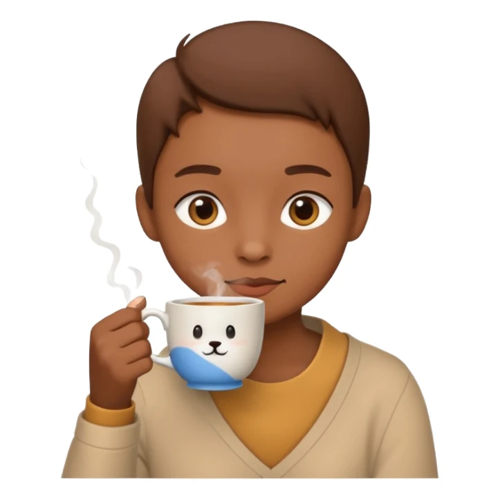 Labubu sipping tea from a cup, minimal and cute sticker