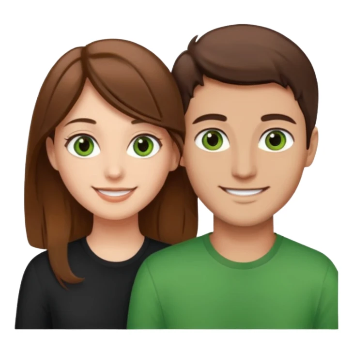 A boyfriend with light brown hair and green eyes next to his girlfriend with dark brown hair and brown eyes sticker