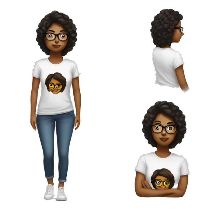 brown girl with glasses an tshirt blac sticker