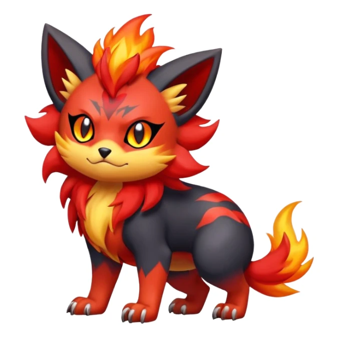 Zorua-Pyroar-Litten-Fakémon-hybrid-creature (full body)  sticker