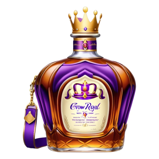 Crown Royal whisky bottle with purple bag sticker