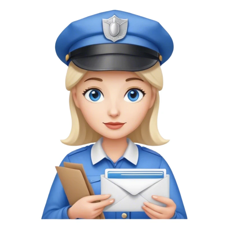 us mail lady holding mail with a hat and blue eyes sticker