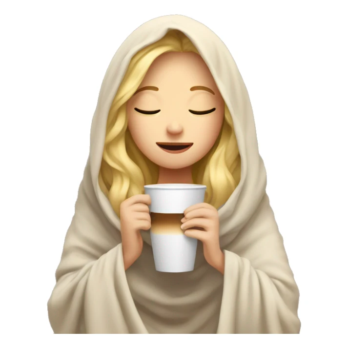 Blonde girl inside a blanket sipping coffee eyes closed sticker