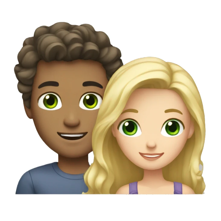 blonde guy with blue eyes with dark haired girl with green eyes sticker