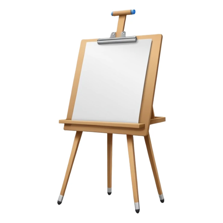 Minimalistic flat vector icon, iOS style, thin black contour on white background. Easel with a paper sheet and a pencil leaning against it. No text, no shadows sticker