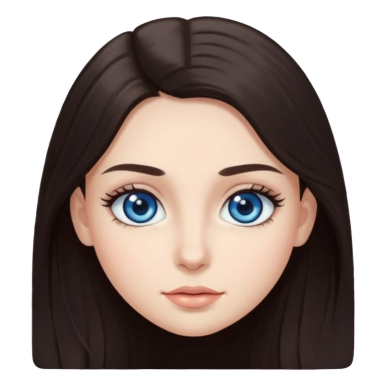 long dark brown hair with big blue eyes and long dark eyelashes round face sticker