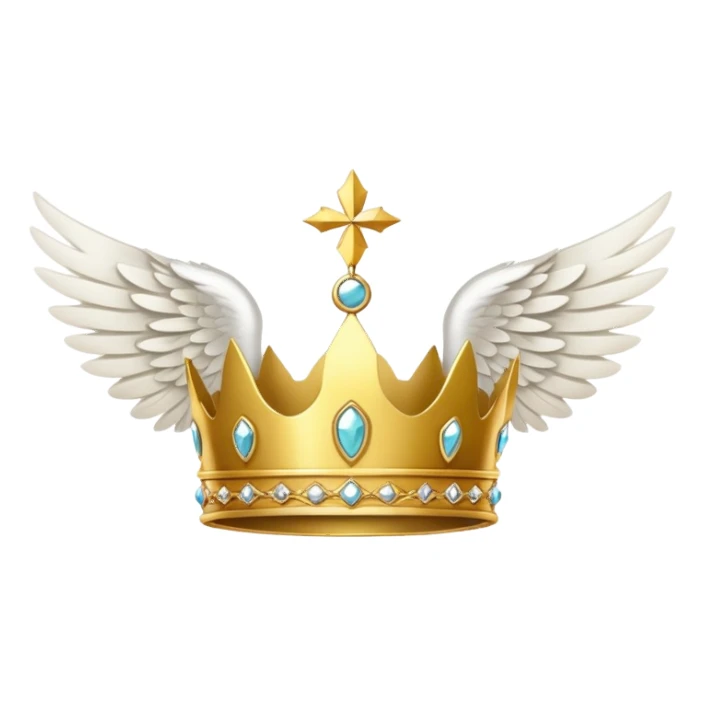 A gold crown with white wings and a gold halo sticker