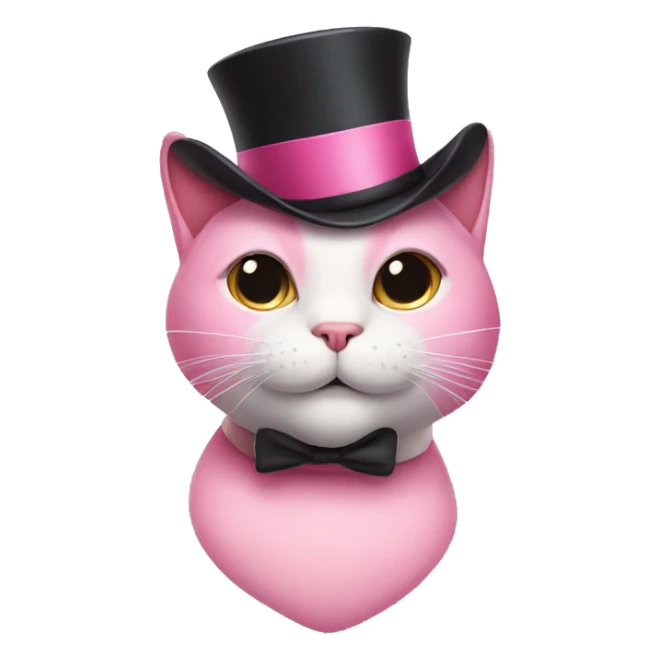 a pink cat with a moustache and a top hat sticker