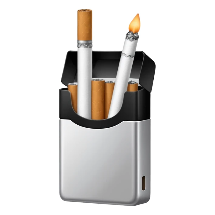 Minimalistic cigarette pack emoji, metallic black and white sticker