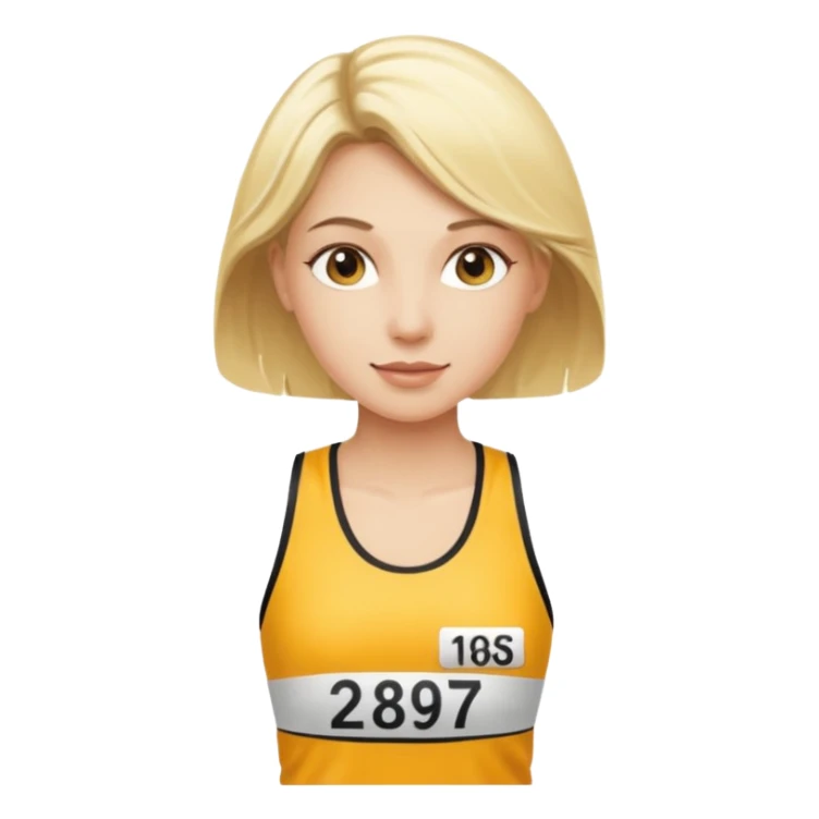 Blonde woman with running race number sticker