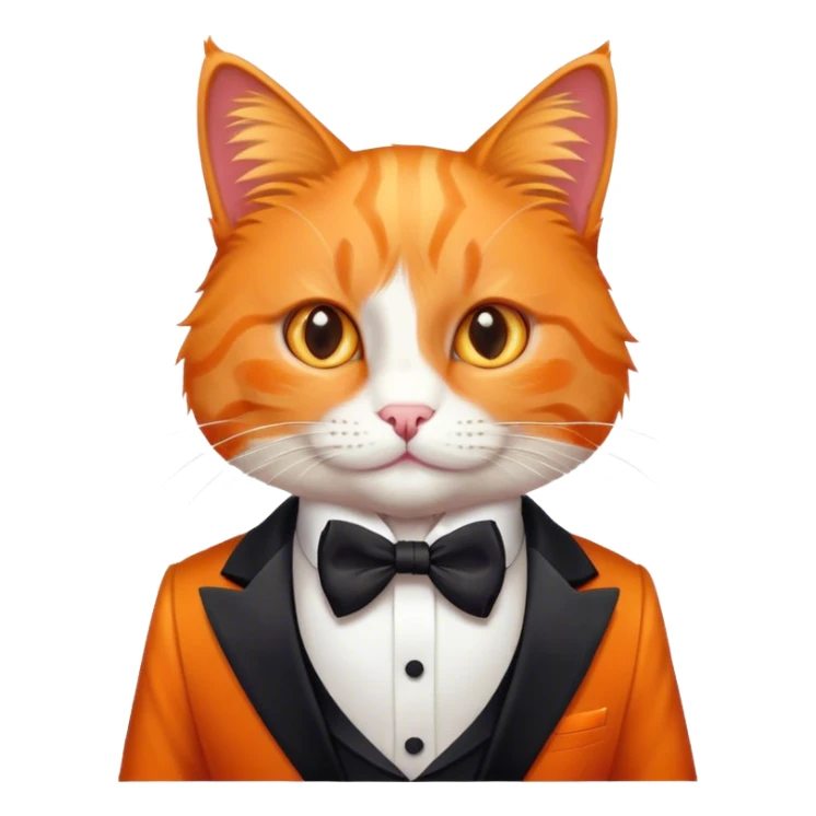 An orange cat wearing a tuxedo sticker