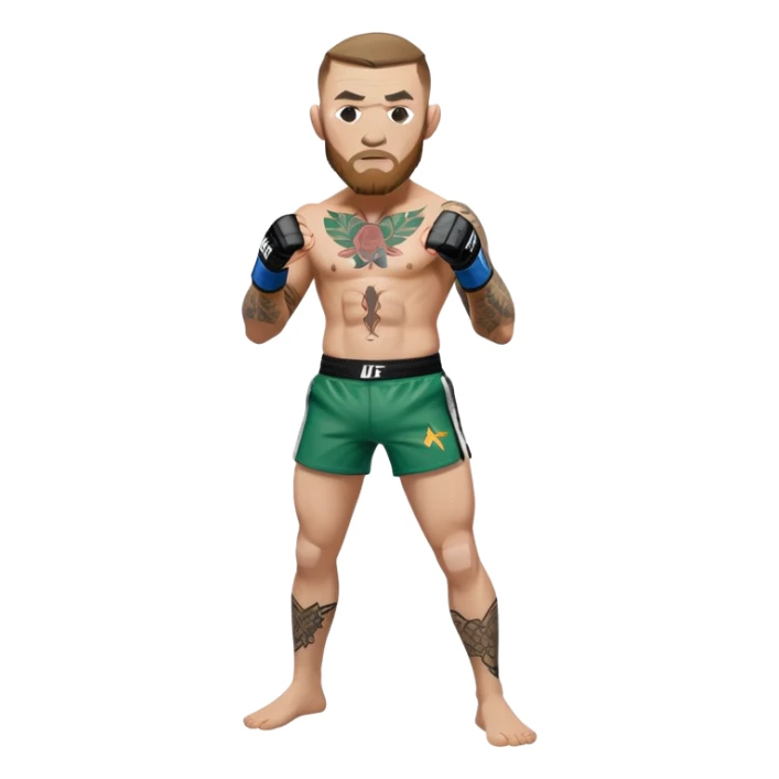 Conor McGregor in fighting stance with UFC shorts and tattoos sticker