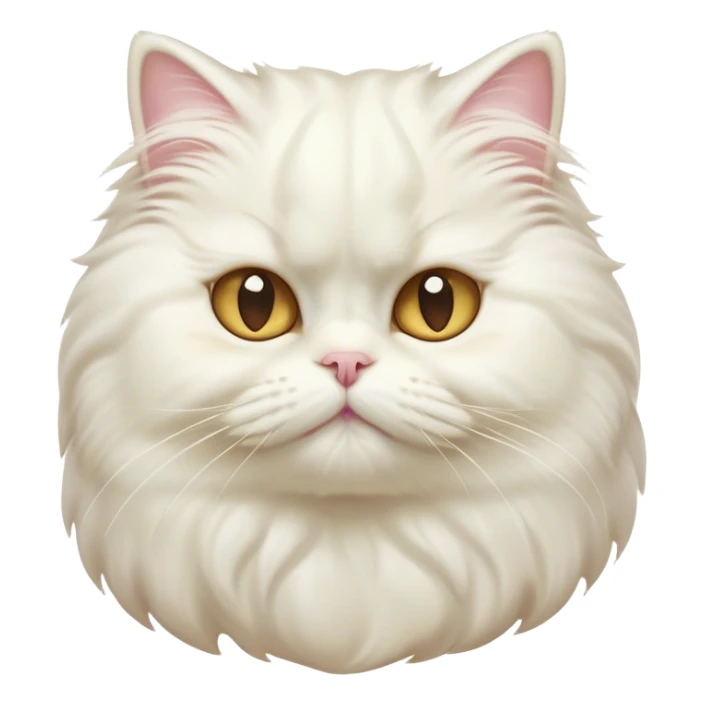 Cinematic Comical White Persian Cat Portrait Emoji, Head tilted playfully with a touch of sass, fluffy white fur with subtle hints of cream and golden tones, Simplified yet hilariously chubby features, highly detailed, glowing with a warm, friendly glow, high shine, a mix of lazy and curious, stylized with a touch of whimsy, bright and endearing with a comical expression, soft glowing outline, capturing the essence of a mischievous yet chubby, fluffy kitty, so endearing it feels like it could stretch out of the screen and demand attention with its cheeky charm! sticker