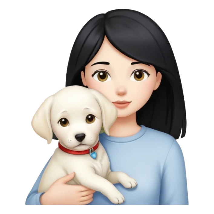 A beautiful black-haired girl holding a white Labrador sticker
