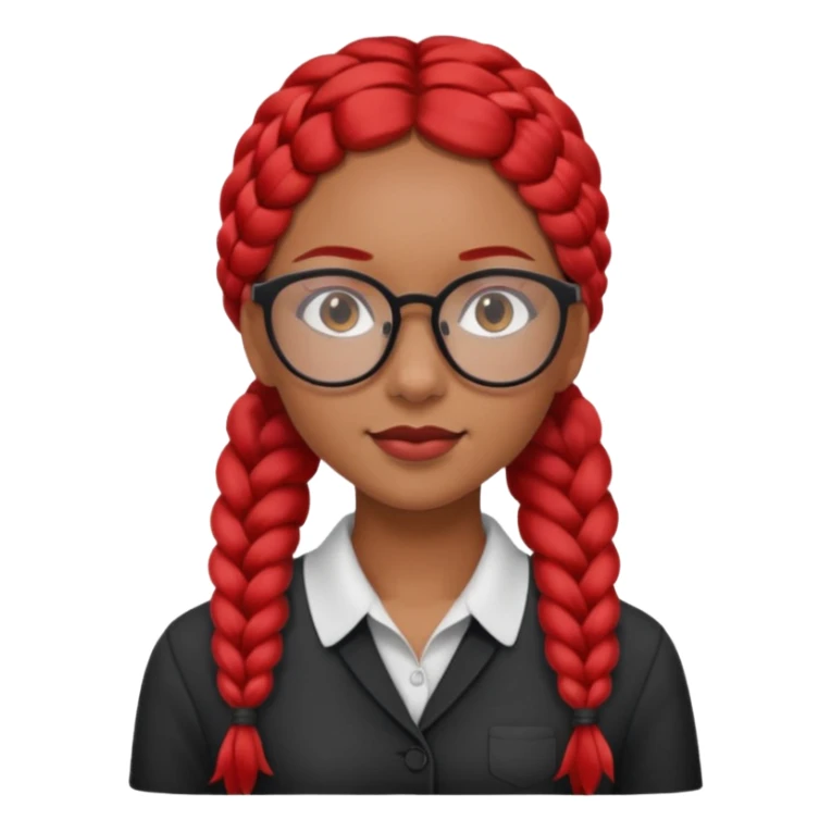 Dark Tan girl with long red plaits and red rmmed  glasses head neck and shoulder shot only sticker
