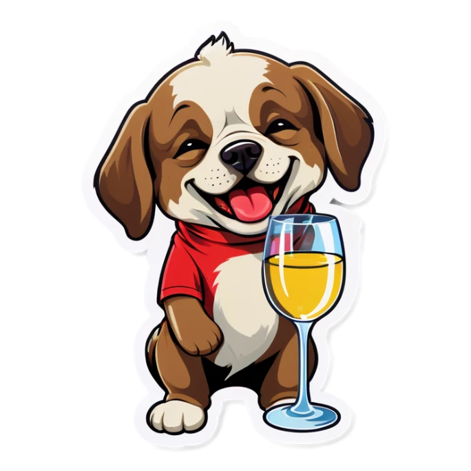 A dog crying holding a glass of wine  sticker