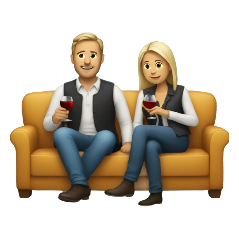 man and woman sitting on a couch drinking wine sticker