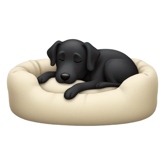 Black dog asleep in dog bed sticker