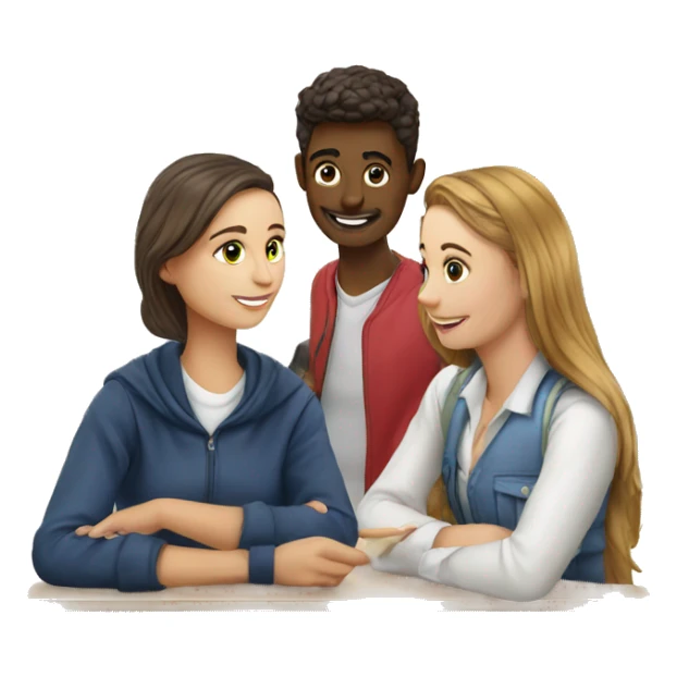 3 European students chatting at lesson sticker