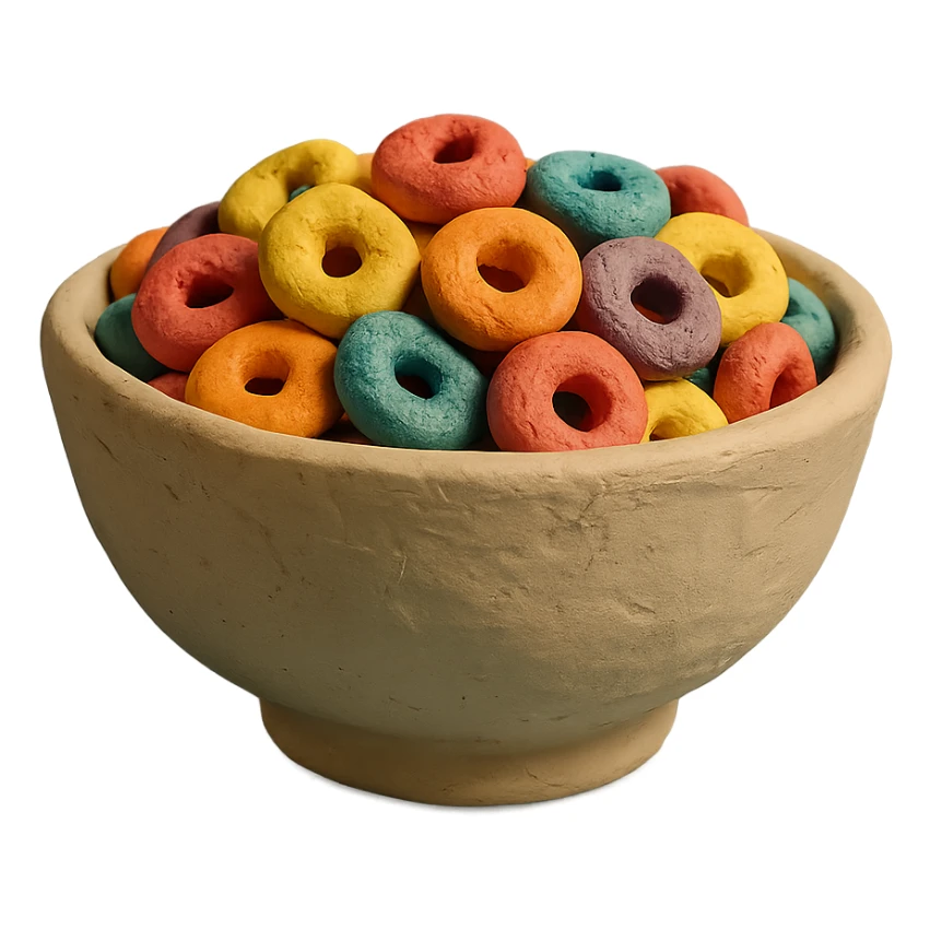 ceramic bowl of colorful fruity cereal sticker