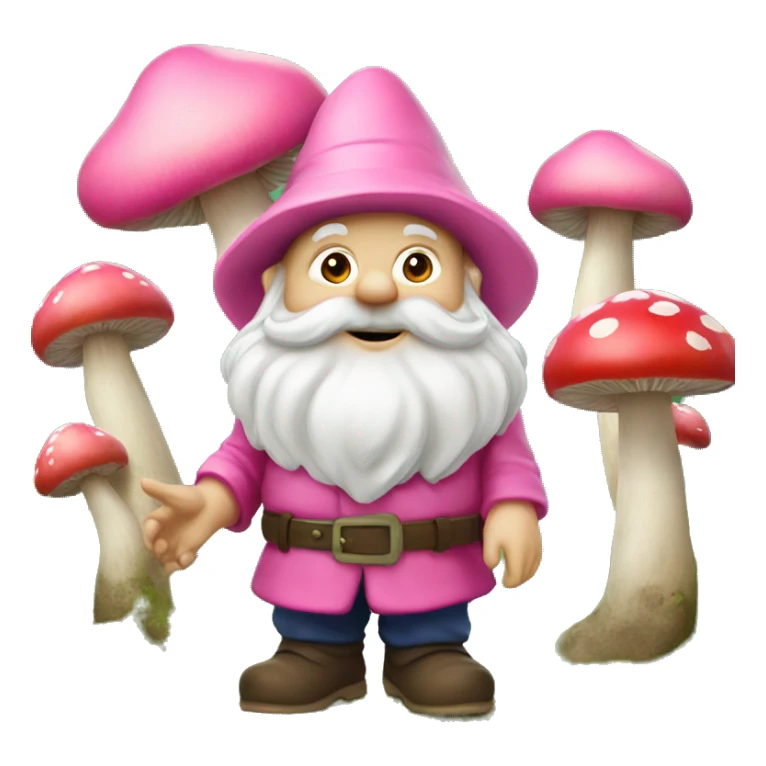 Pink garden gnome with mushrooms sticker