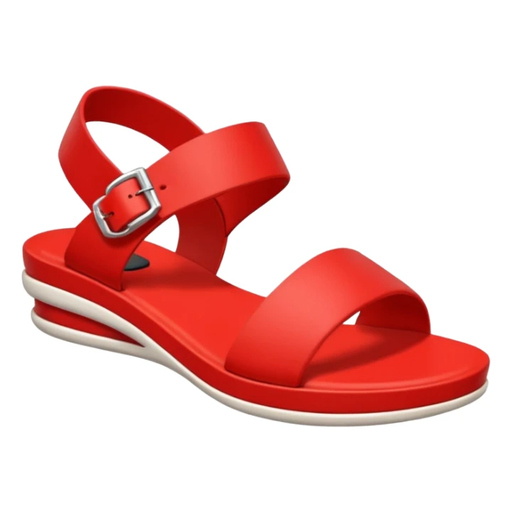 A 3D cartoon RED open-toe sandal with ankle straps and smooth curved sole, isolated plain background, Memoji-style rendering. sticker