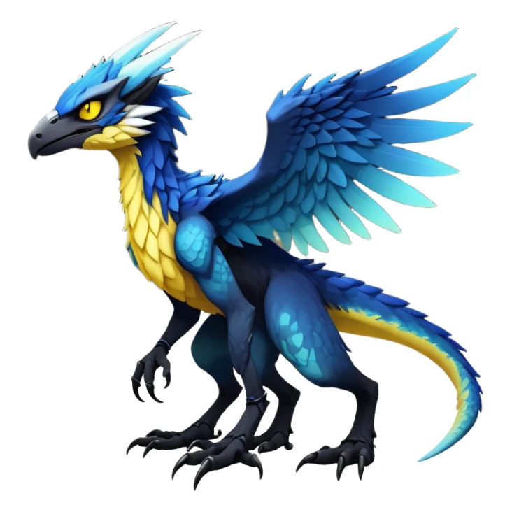  Cool Edgy blue-yellow-black-gradient ethereal badass Raptor-Fionbri-Sergal-Vernid-Trico-animal-creature full body  sticker