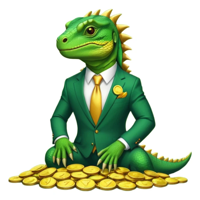 capitalist iguana in suit lying on coins sticker