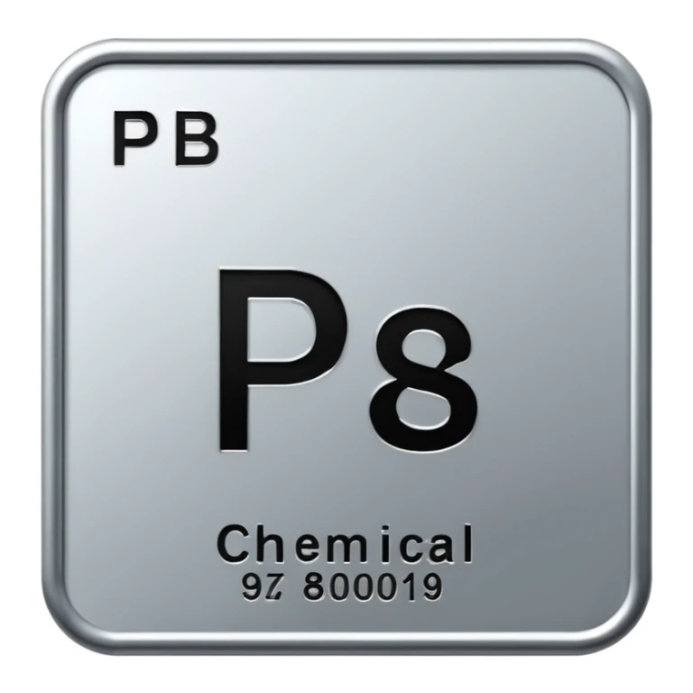 chemical element symbol Pb on a gray metallic square, no text except Pb sticker