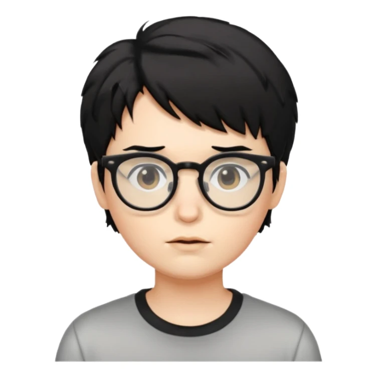 Cabelo bagunçado meio pequeno preto com cor de pele branca e com oculos sticker