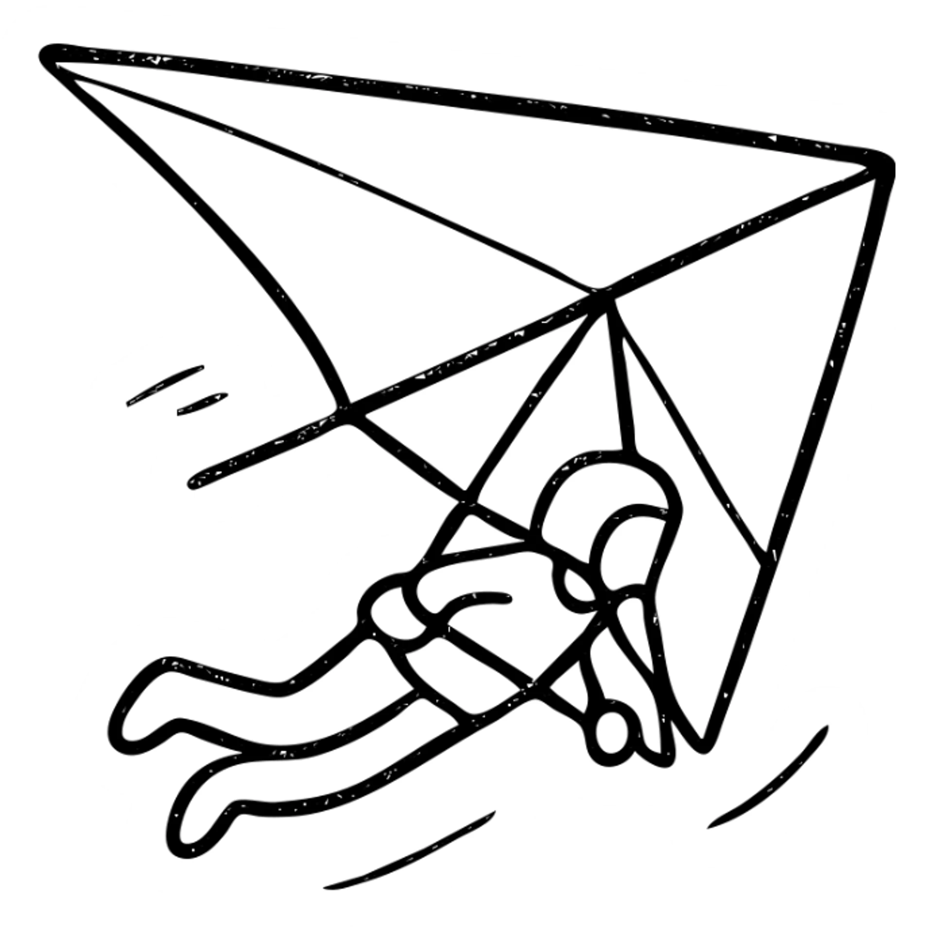 hand-drawn outlined icon of a hang glider and pilot in mid-air stunt sticker