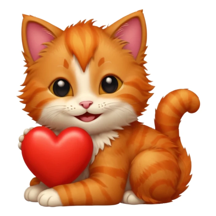The ginger kitten is hugging a heart, very happy and smiling. sticker