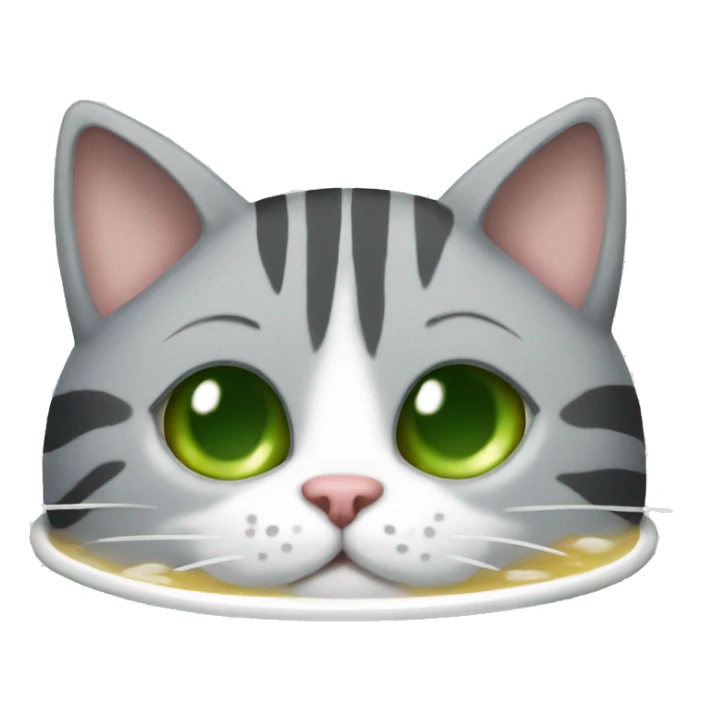 A striped grey cat with green eyes drinking boba sticker