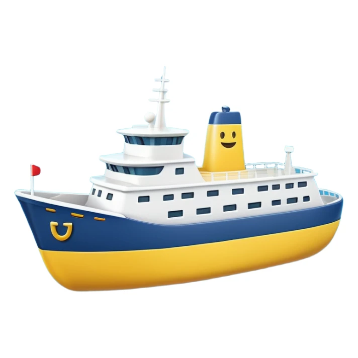 A 3D emoji of a ship in Apple style, glossy and smooth surface, bright clean colors with subtle shading, simple and minimal details, no face or expressions, floating on calm ocean, soft shadows, high-quality render, isolated on white background.


 sticker