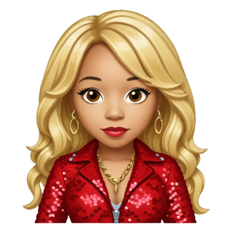 Tameka Tiny Harris from Xscape with long blonde hair, red sequin outfit sticker
