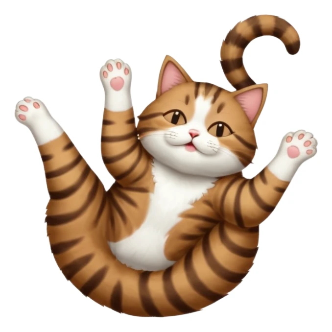 dark brown tabby and white cat in funny positions upside down with eyes closed sticker