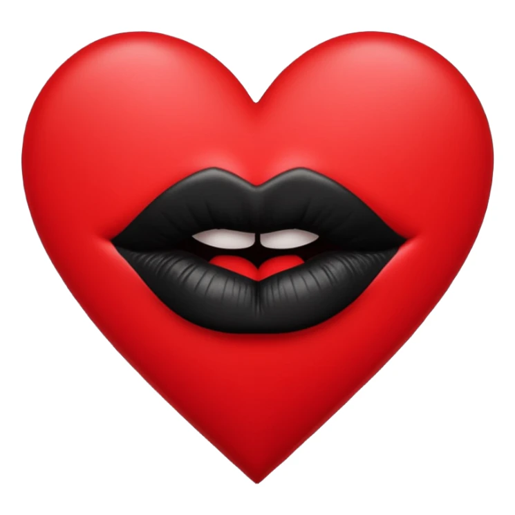 A solid red gradient heart, with three black lipstick kiss marks of different angles printed on it, retro matte texture, high contrast, clean edges, sticker style, romantic and sexy vibe, minimalist 2D illustration, no background
 sticker