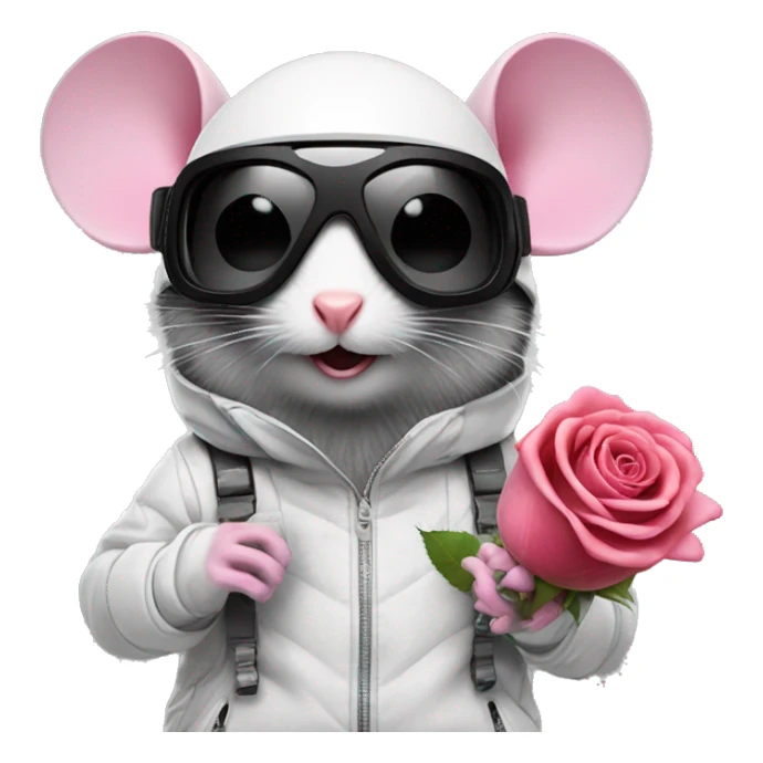 Snowboarding mouse with rose googles, Black visior  sticker