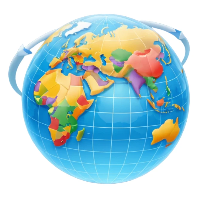 Create a realistic emoji of a text flying around an earth ball. the text includes multiple languages or language signs sticker