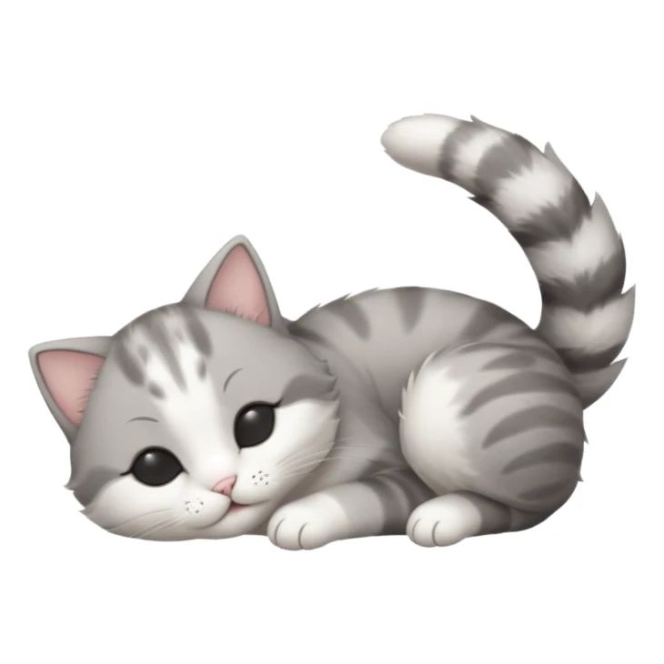 grey and white small cat with eyes closed lying down upside down with paws stretched out straight in different directions sticker