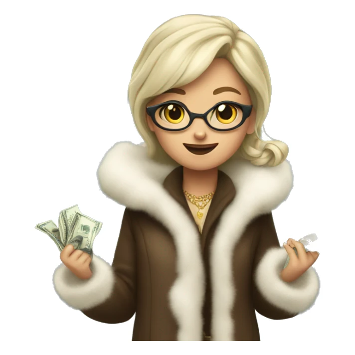 girl wearing fur coat and throwing dollar bills, luxurious  sticker