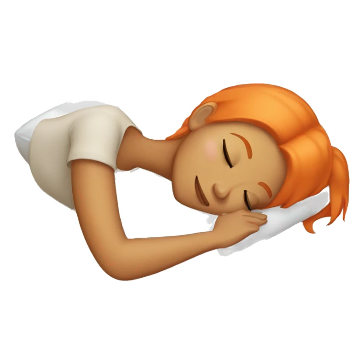 Tan girl with orange hair sleeping on pillow in bed sticker