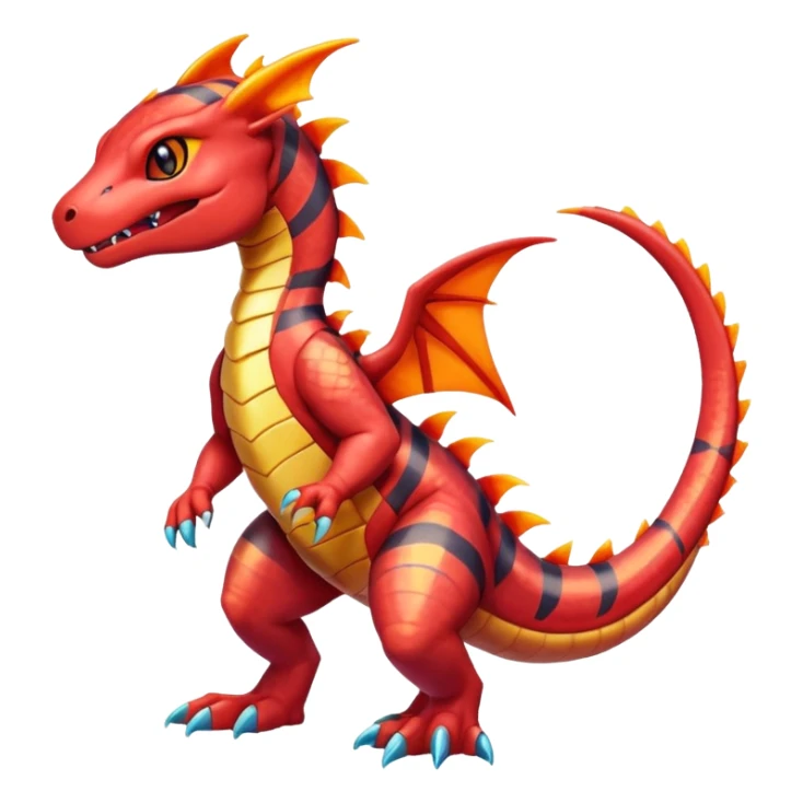 Cute Shiny striped iridescent Guilmon-Salandit-Fakémon-hybrid-creature (full body)  sticker
