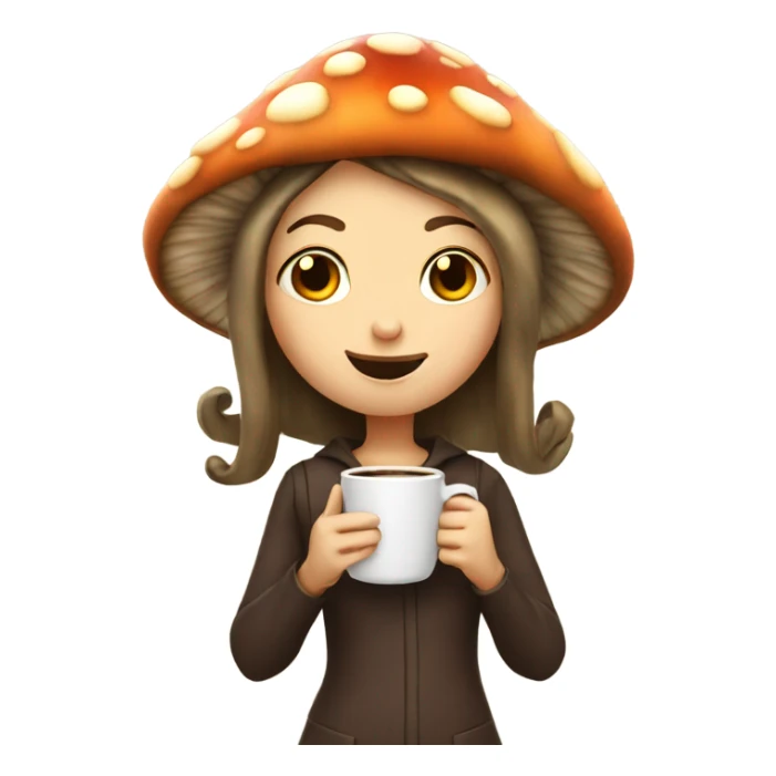 Mushroom girl holding a coffee sticker