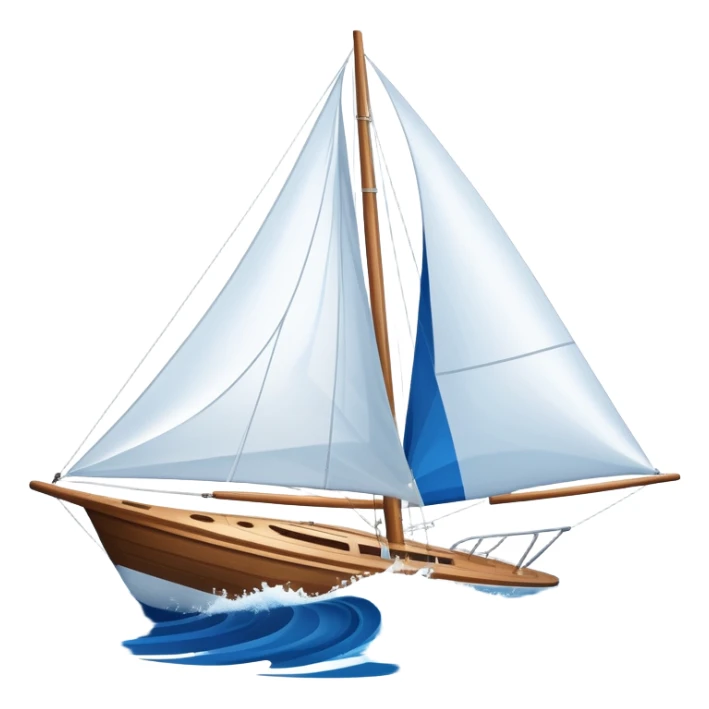 An icon featuring a sleek sailboat with billowing sails cutting through the waves. The design includes the boat's mast, a wind-filled sail, and water splashes, symbolizing the thrill and skill of sailing. Transparent background highlights the elegance and power of wind-driven sports. sticker