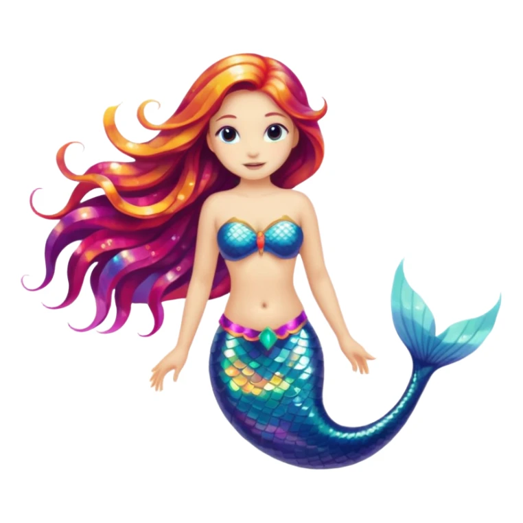 mermaid emoji, simple, colorful sticker