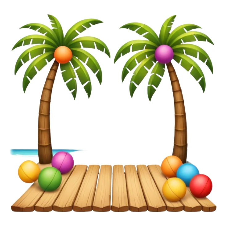 fun summer border, emoji style, with coconut trees, planks, and bright balls sticker