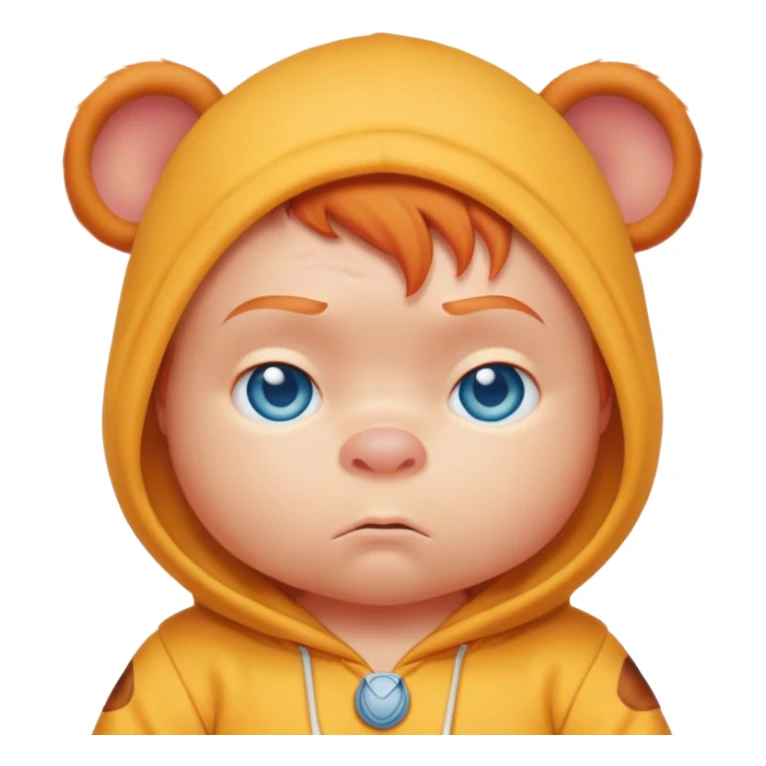 Grumpy ginger baby with blue eyes in Winnie the Pooh onesie sticker